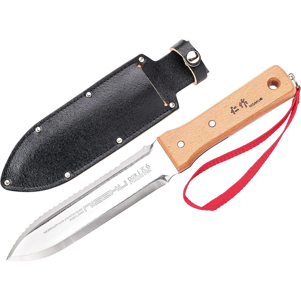 Nisaku NJP651 Hardened HRC58 Hori Hori with Leather Sheath